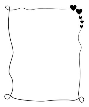 Minimalist line art frame border decorated with hearts vector illustration