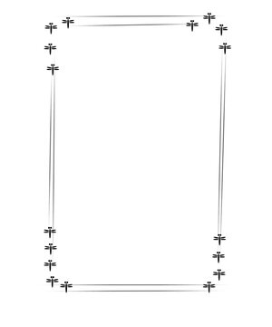 Simple line art rectangle frame border adorned with dragonfly icons