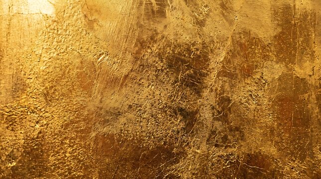 Abstract golden metal surface texture featuring distressed metallic layers for artistic background design.