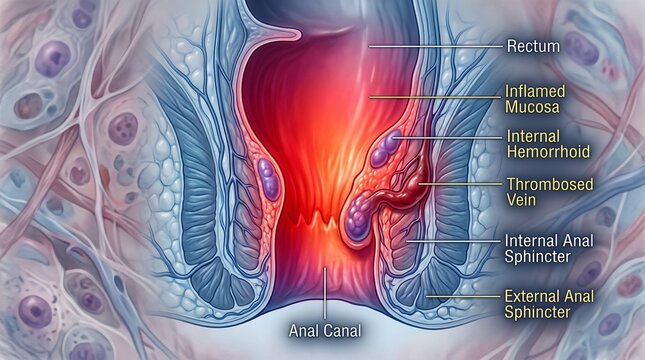 Medical Illustration of Internal Hemorrhoids and Anal Anatomy