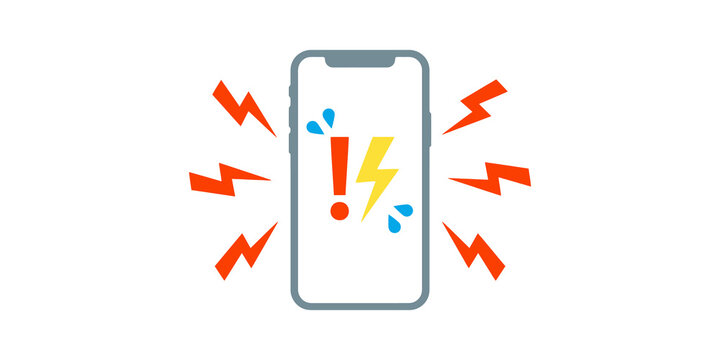 Smartphone with lightning bolts and water droplets symbolizing urgent technical issues battery drain and mobile device problems.