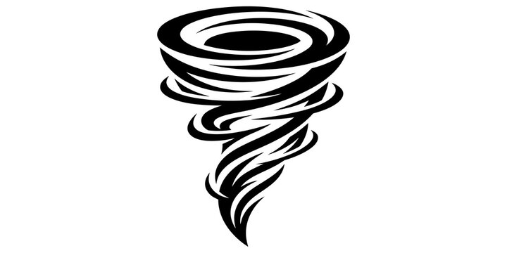Abstract vortex tornado shape design featuring bold black swirling lines for dynamic weather disaster or powerful force visual concepts.