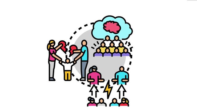 Visualizing authority and obligation, depicting a group thinking together, a family dealing with a broken heart, individuals making choices, and collective action with rising power