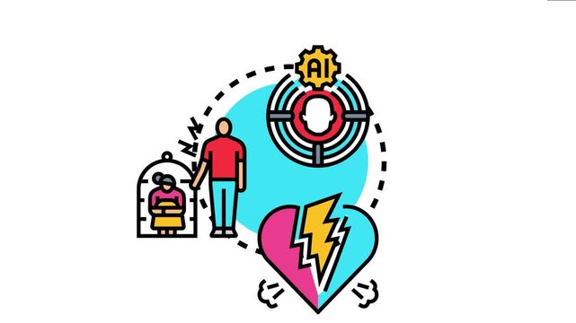 Authority and tenacity concept with artificial intelligence targeting a human mind, a person with an imprisoned individual, and a broken heart symbolising emotional distress