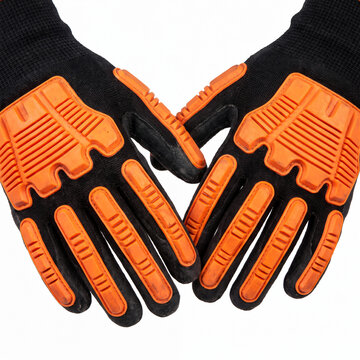 Generic heavy-duty anti-impact demolition work gloves with TPR knuckles isolated on white.