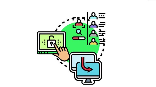 Hand tapping on a computer screen unlocking a padlock, digital authorization and managing user access to online data and content