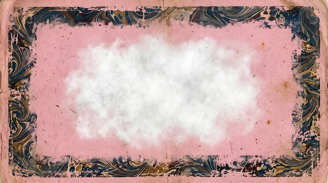 Vintage aged paper frame with a detailed marbled border and a soft white cloud-like center for text.