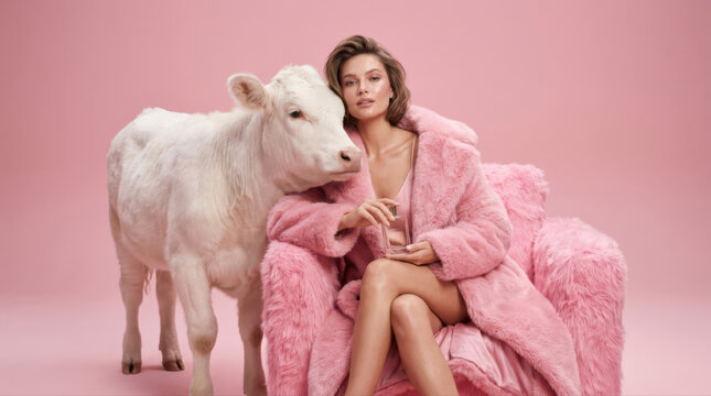 Woman and Cow with Pink Fur Chair Perfume