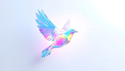 Fototapeta premium Colorful crystal geometric bird in flight representing peace and hope