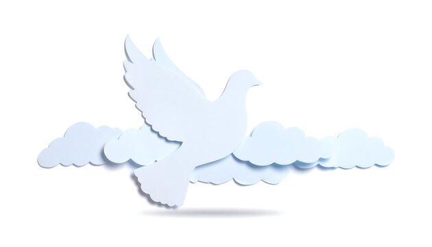 White Dove Paper Art Flying Above the Clouds Representing Peace and Hope
