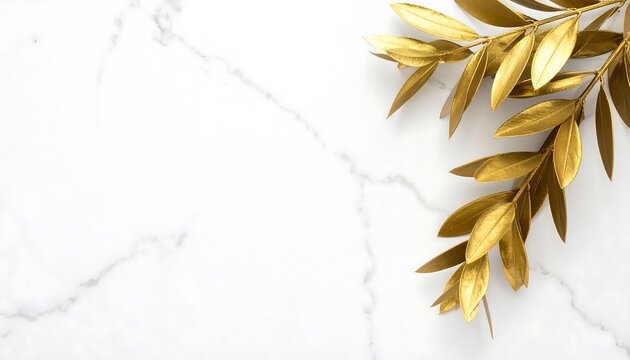 Golden leaves on marble surface for peace related design