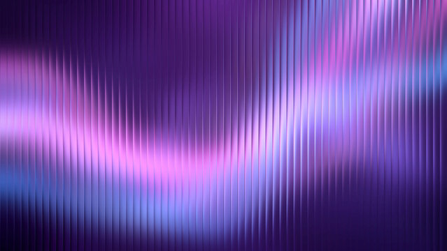 Abstract wavy purple and pink light patterns on ribbed textured glass with selective focus during a studio shoot