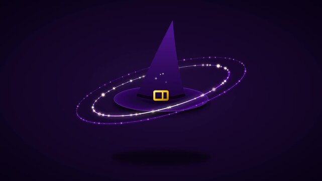 Levitating Witch Hat with Glowing Spooky Magic Particles in Dark Night Motion Graphic