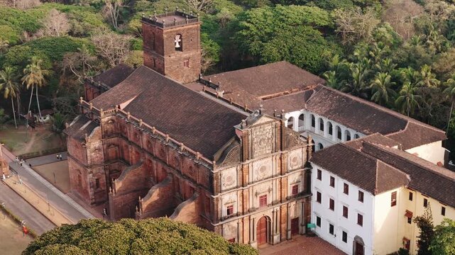 Aerial view of Basilica of bom jesus showing the portuguese baroque architecture in old goa, a famous unesco world heritage site in india