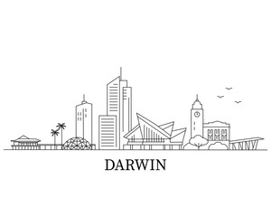 Obraz premium Simple line art of Darwin's skyline