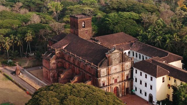 Aerial view of basilica of bom jesus, a unesco world heritage site in old goa, india, featuring baroque architecture