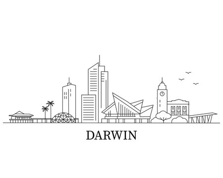 Simple line art of Darwin's skyline