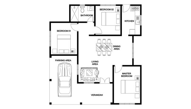 Sri Lanka Three Bedroom Single Storey House Floor Plan