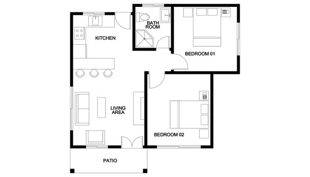 Modern Minimalist Two Bedroom House Floor Plan