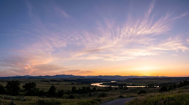 Scenic sunset over the missouri river in montana