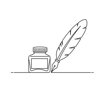 Inkwell and Feather Quill on Lined Paper for Educational and Vintage Stationery Designs