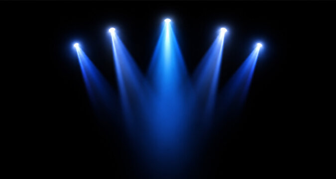 Blue stage spotlight PNG overlay with radiant multiple light beams