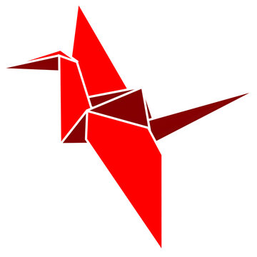 Minimalis Red Origami Crane on Black Background - Stylized Paper Bird Vector