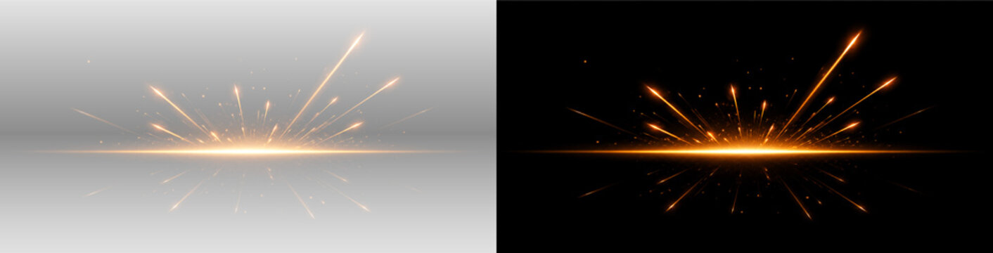 Golden glowing starburst PNG overlay with luminous radiant spark explosion, on transparent background