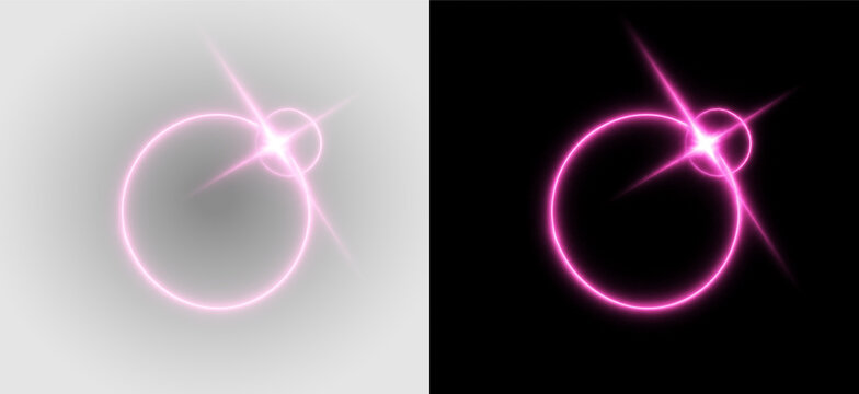 Pink glowing lens flare PNG overlay with radiant circular optical ring and starburst, on transparent background