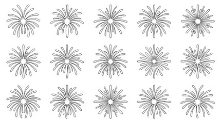 Obraz premium Collection of Fifteen Hand Drawn Firework and Sunburst Line Art Icons for Celebration Designs