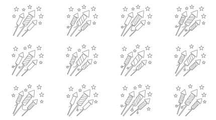 Set of Minimalist Firework Rocket Line Art Icons for Holiday Celebrations and Festivals