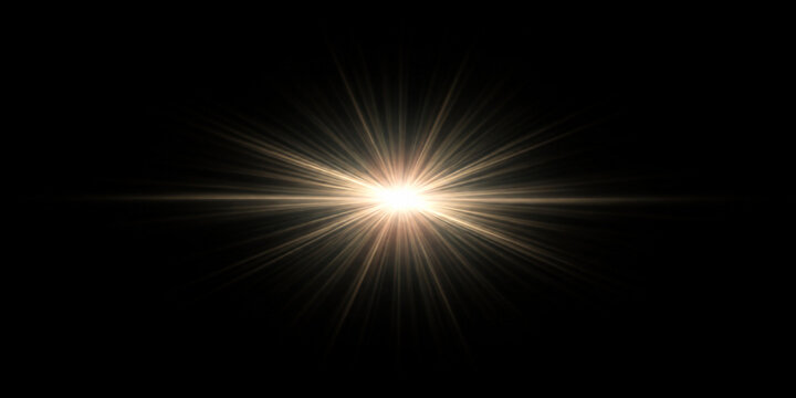 Golden lens flare PNG transparent overlay with radiant optical starburst