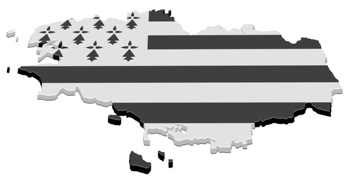 3D isometric map of Brittany styled with the Breton national flag representing regional identity, travel destination, Celtic culture, and French geography (cut out)