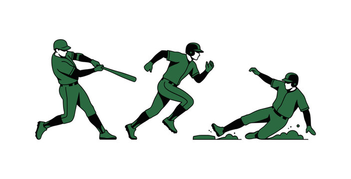 Baseball Player Action Sequence Vector Illustration