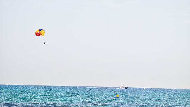 kite surfing on the sea. Place for text.