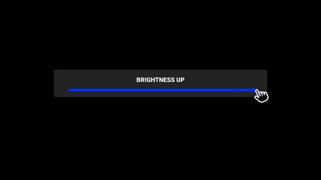 Brightness bar increasing from zero percent to hundred percent, Screen brightness adjustment bar animation on transparent background, Brightness bar animation increasing in 4k with alpha channel.