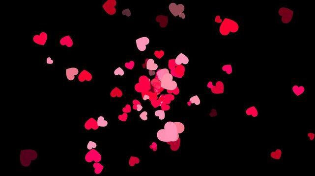 valentines day hearts confetti explosion isolated alpha channel animation,glowing heart romantic love social media motion overlay design element