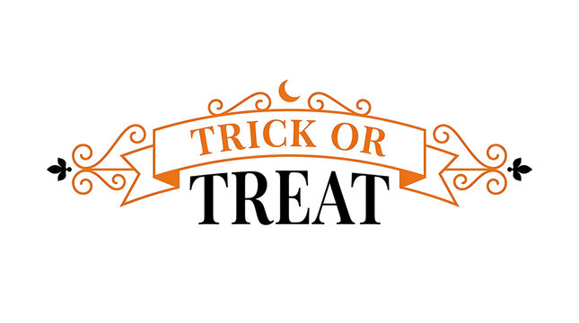 Trick or treat ribbon banner typography quote halloween design jpg