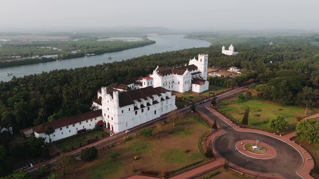 Aerial view of the se cathedral in old goa, a famous historic landmark and unesco world heritage site in india