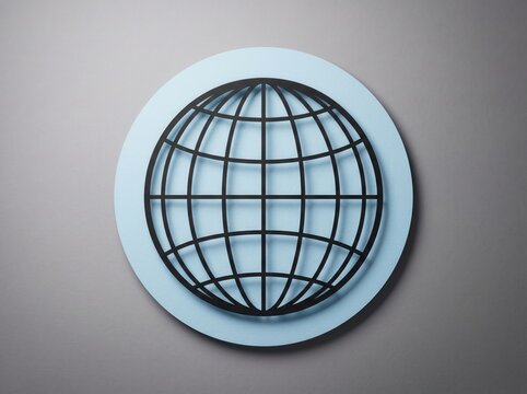 Global network globe icon symbol on a light blue circular background