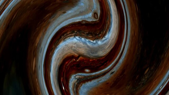 Swirling pattern jupiter animation displays brown and blue cloud hues. Pattern jupiter cosmic storm sphere features gas giant details. Swirling pattern layout is sleek.