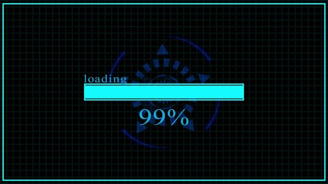 Loading bar progress animation displays percentage readout on dark HUDs. Bar progress loading indicator features futuristic system counters. Progress loading bar is sleek.