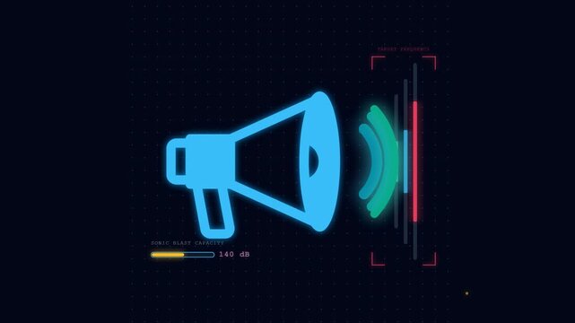 Sound megaphone amplifier animation in audio speaker public of address emergency event blue light visual