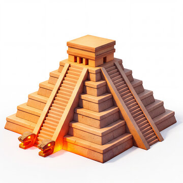 El castillo mayan pyramid with glowing serpent heads