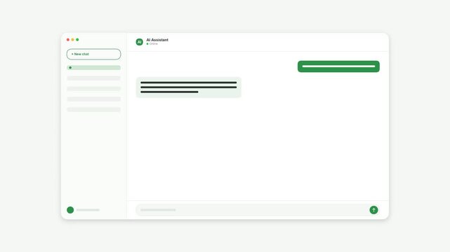 Artificial intelligence chatbot interface with text generation and loading bars