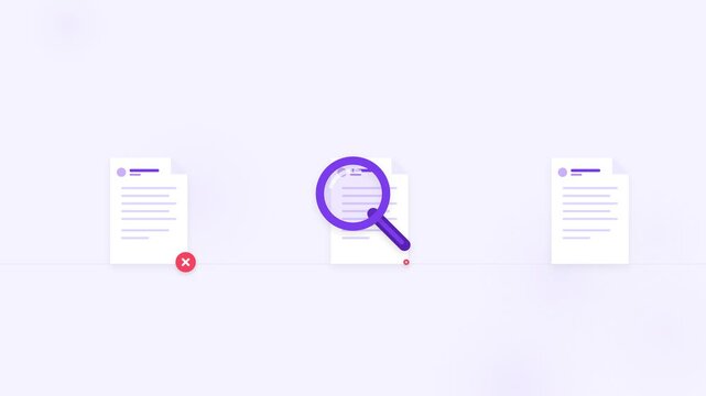 Data analysis magnifying glass with checklist and status icons animation