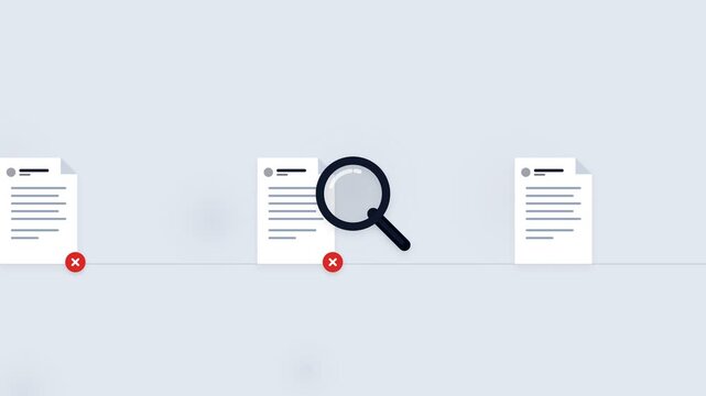 Document search animation with magnifying glass and file icons for business