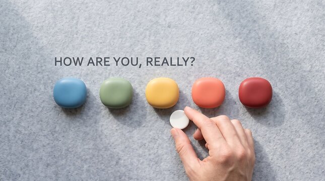 Person choosing mood with colorful icons for mental health check