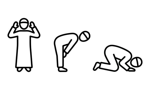 Muslim Prayer Positions Icon Set for Salah Procedure
