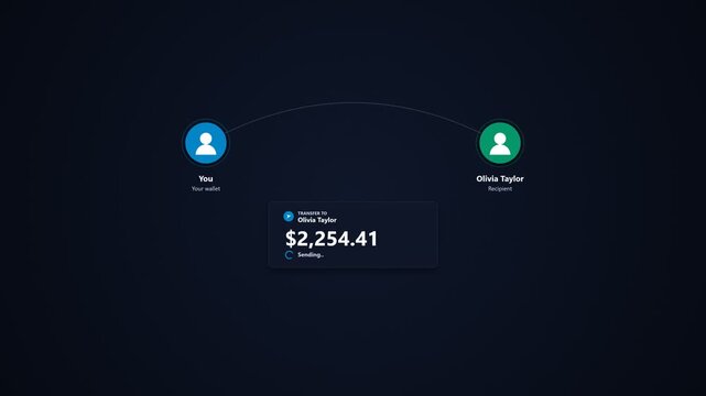 Online money transfer interface displaying digital payment send action
